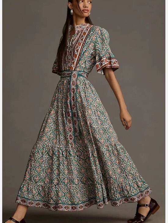Anthropologie Dresses & Skirts - NWT Anthropologie Sue Sartor Tiered Flouncy Kaftan Maxi Shirt Dress Women Medium